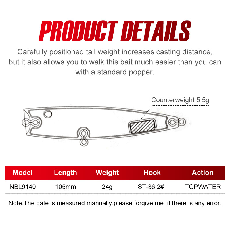 Noeby 105mm 24g 탑워터 포퍼 낚시 미끼 W - Fishing Lure Popper 리뷰 및 가격